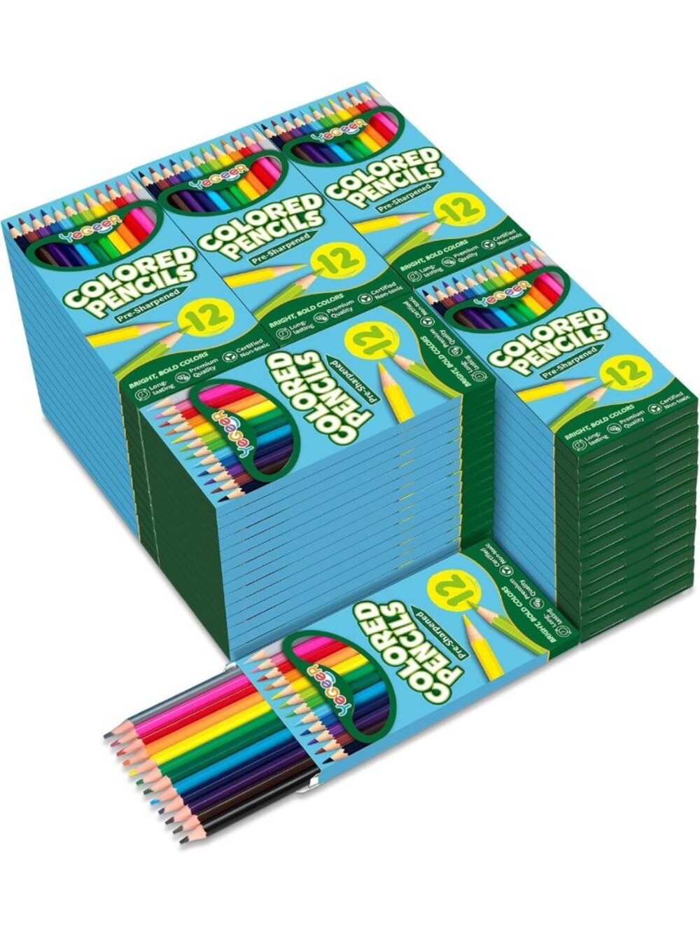 1200 Pre-Sharpened Colored Pencils Set - 12 Assorted Colors for Kids & Adults